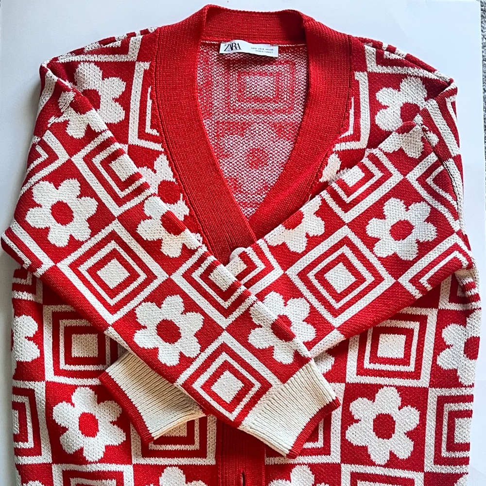 zara knit jacquard cardigan!🌹